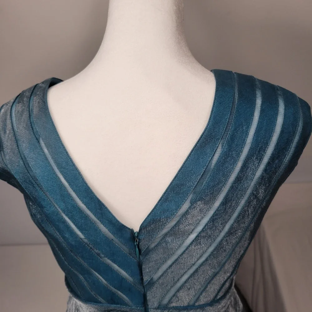 Adrianna Papell Petite Teal Blue Tiered Cocktail Party Dress 4P Shimmery Mermaid - Picture 7 of 12